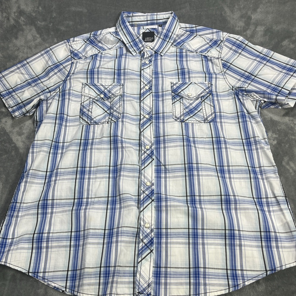 Various‎ Artists Western Shirt Men 2XL Pearl Snap Slim Fit Short Sleeve Plaid